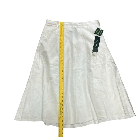Lauren Ralph Lauren NWT 100% Linen White Midi Flared A Line Skirt Women’s 8P - Picture 10 of 10